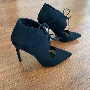 ALDO Black Faux Suede Pointed Lace-Up Ankle High Heels